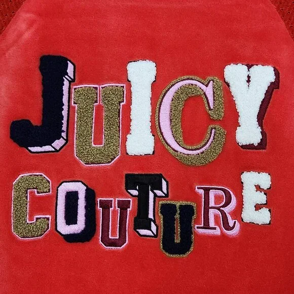 Juicy Couture Black Label Women's S Red Velour Graphic Bomber Varsity Jacket - Picture 3 of 16